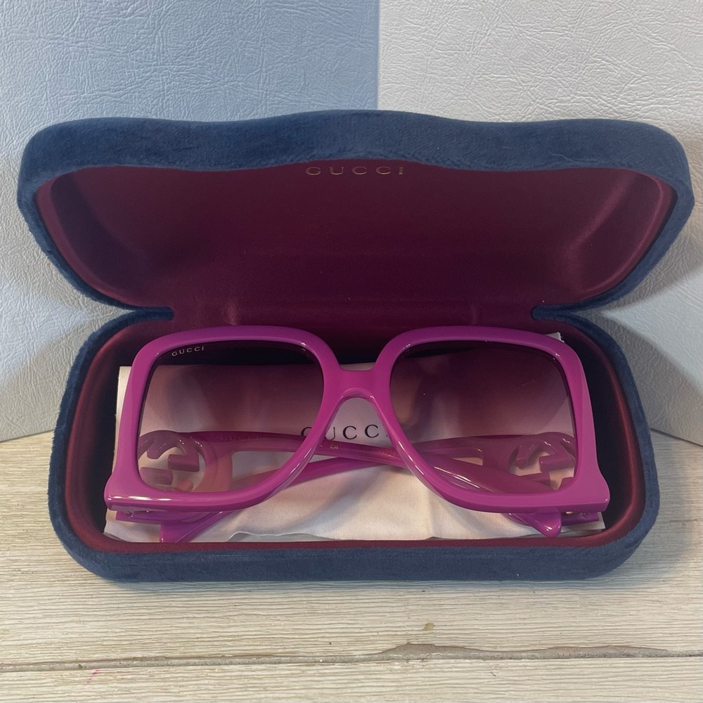 New Gucci Fuschia Violet Oversized Square Sunglasses Full inclusion - Picture 5 of 5